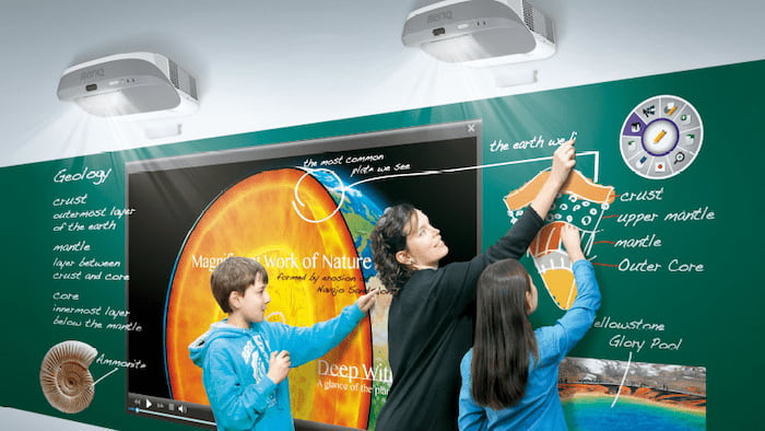 Multitouch BenQ-projektor i användning i en skola