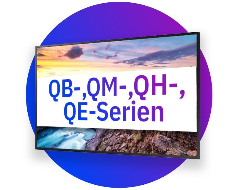 Professionella fristående Samsung-skärmar (QB-, QM-, QH- och QE-serien)
